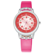 Load image into Gallery viewer, KEZZI Brand Lovely Children Rhinestone Flower Wristwatch Girl Gift Analog Watch Leather Strap Student Cartoon Quartz-Watch Clock