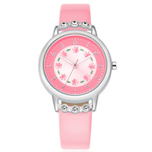 Load image into Gallery viewer, KEZZI Brand Lovely Children Rhinestone Flower Wristwatch Girl Gift Analog Watch Leather Strap Student Cartoon Quartz-Watch Clock
