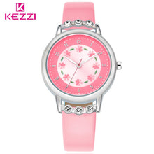 Load image into Gallery viewer, KEZZI Brand Lovely Children Rhinestone Flower Wristwatch Girl Gift Analog Watch Leather Strap Student Cartoon Quartz-Watch Clock